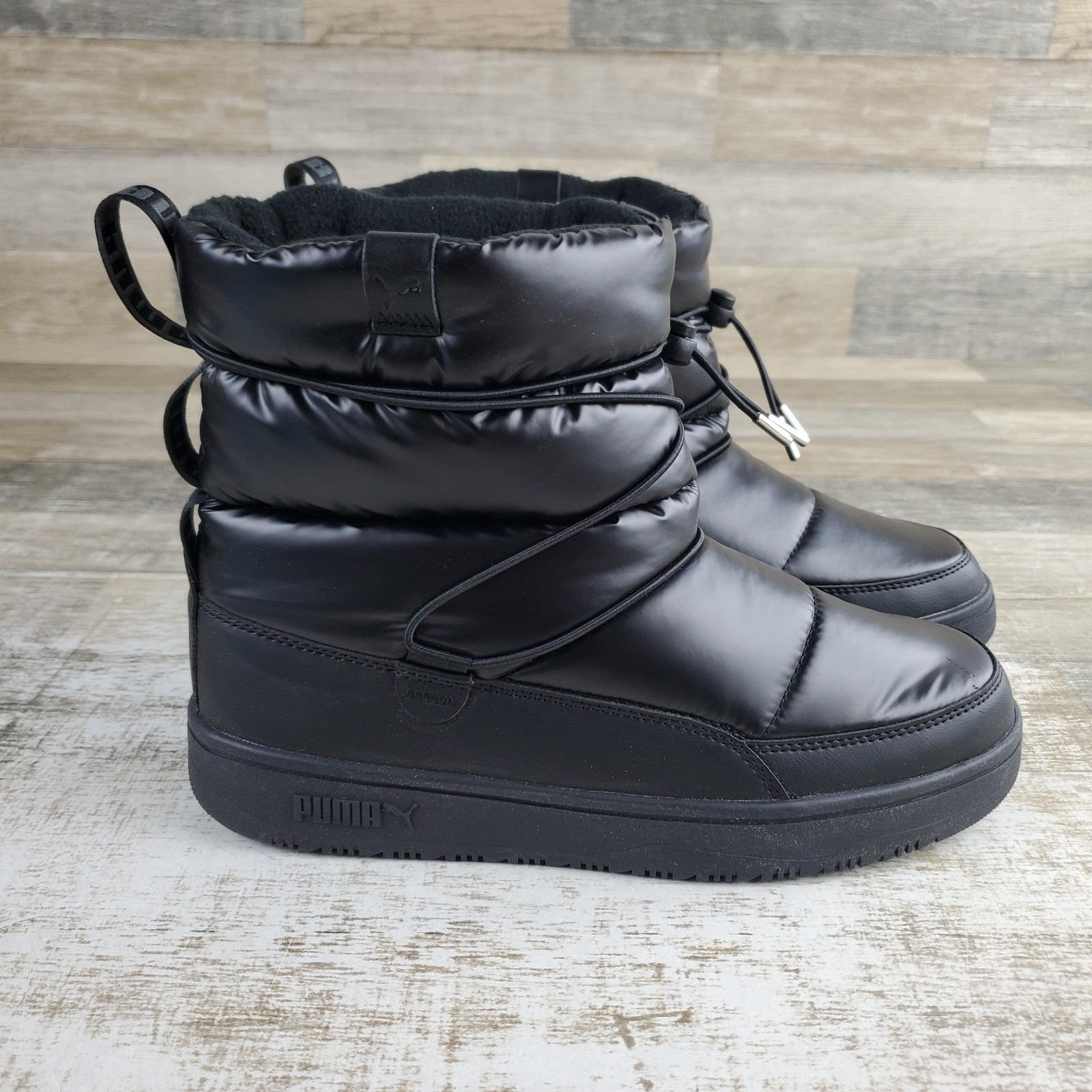 Puma Snowbae Women Ankle Snow Boot Sz 10 Black Strong Gray Winter Mid-Top
